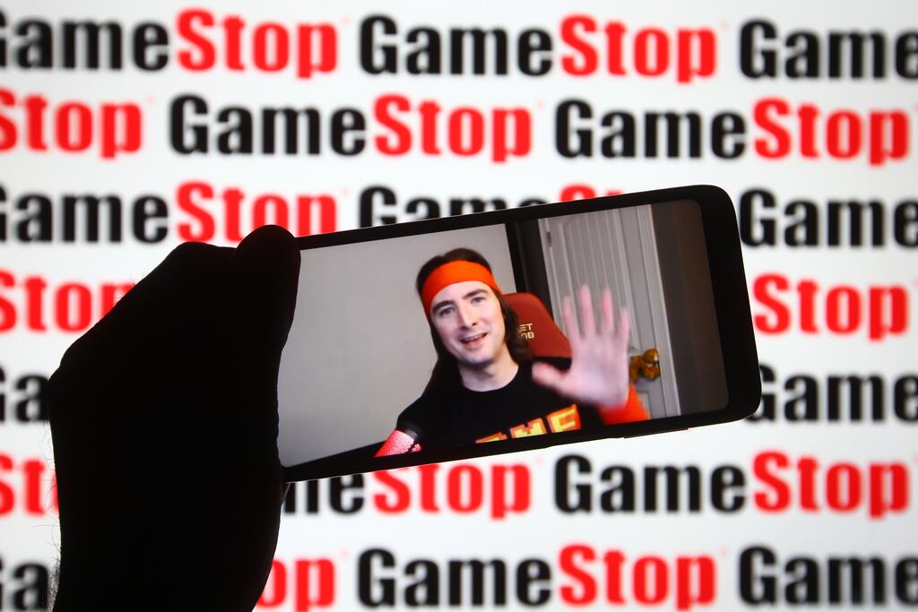 Shares in Gamestop almost quadrupled as Keith Gill, better known as Roaring Kitty, reappeared on social media for the first time in three years. Photograph: Pavlo Gonchar/SOPA Images/LightRocket via Getty Images