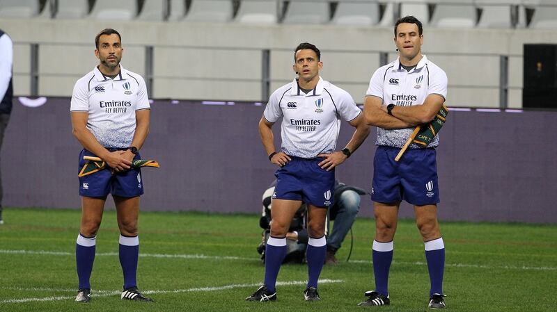 Referee Nic Berry looks at the TV screen to make sure if a try was scored during the first Test between South Africa and the Lions at Cape Town Stadium. Photograph: EJ Langner/Gallo Images/Getty Images