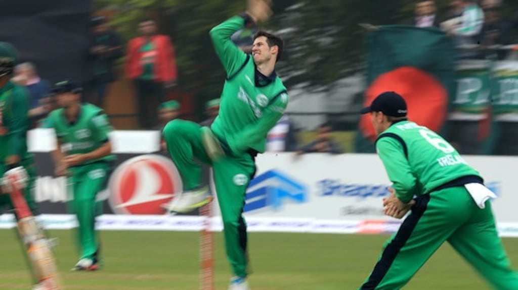 George Dockrell took 3-90 as the Ireland Wolves bowled Bangladesh A out for 337. Photograph: Donall Farmer/Inpho