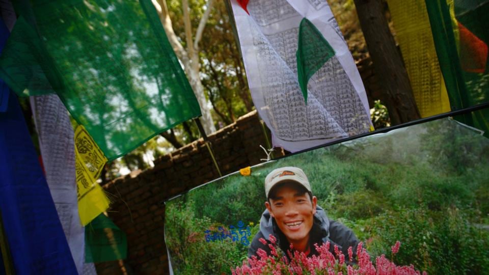 A portrait of Ankaji Sherpa, who lost his life in the avalanche at Mount Everest. Photograph: Reuters/Navesh Chitrakar