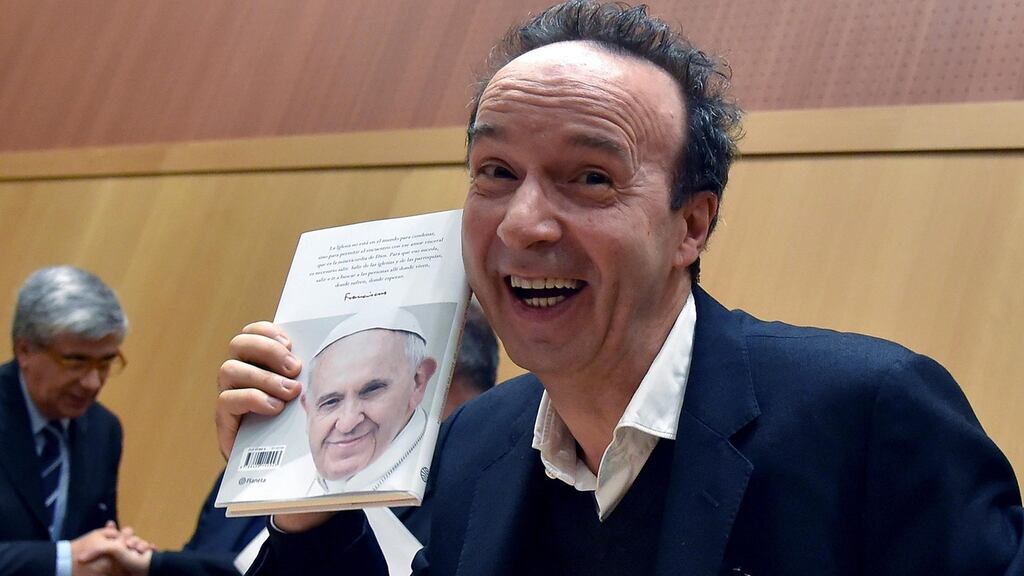 Italian actor and director Roberto Benigni at the launch of Pope Francis’s book, ‘The Name of God is Mercy’, at the Vatican on Tuesday. Photograph: Ettore Ferrari/ EPA