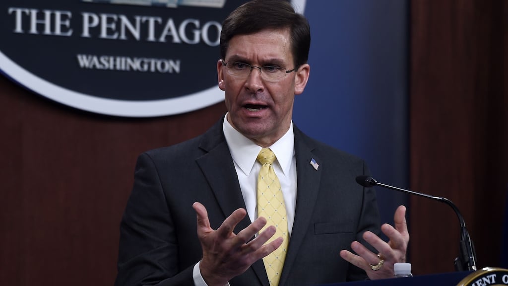 In this file photo taken on March 04, 2020, US secretary of defence Mark Esper speaks during a press conference at the Pentagon in Washington, DC. Photograph: Olivier Douliery/AFP/Getty Images