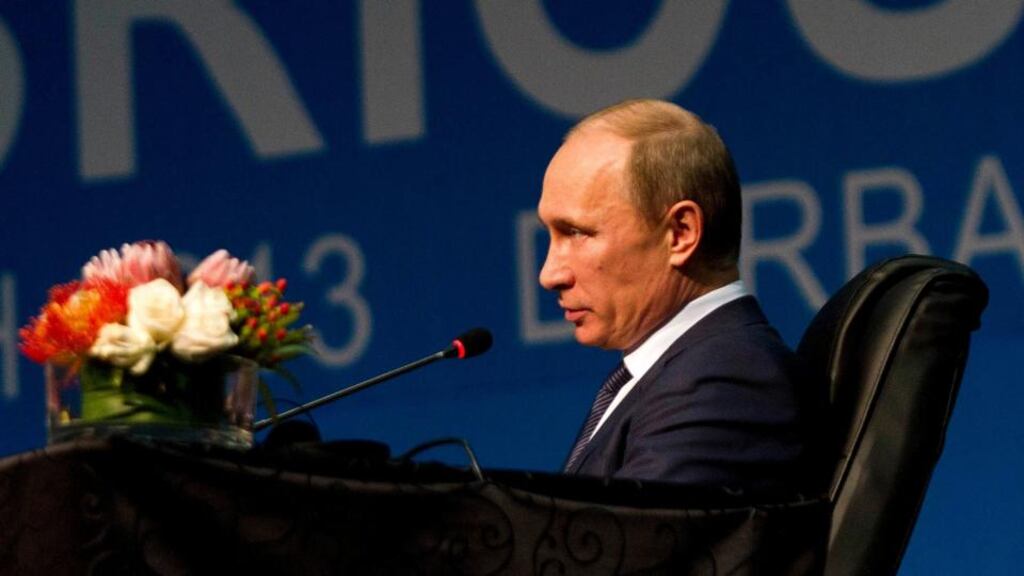 Russian president Vladimir Putin speaks during closing remarks at the fifth BRICS Summit in Durban. Photograph: Rogan Ward/Reuters
