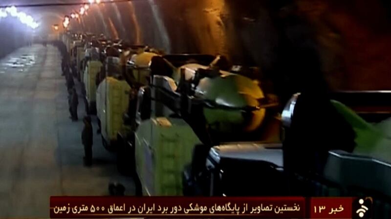 An image grab taken from footage broadcast on the Islamic Republic of Iran News Network (IRINN) from Wednesday, showing missile launchers in an underground tunnel at an unknown location in Iran. Photograph: AFP