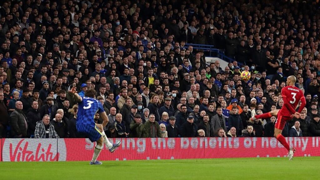 Fans of Chelsea watching from a safe standing area of Stamford Bridge. Photograph: James Williamson/Getty Images