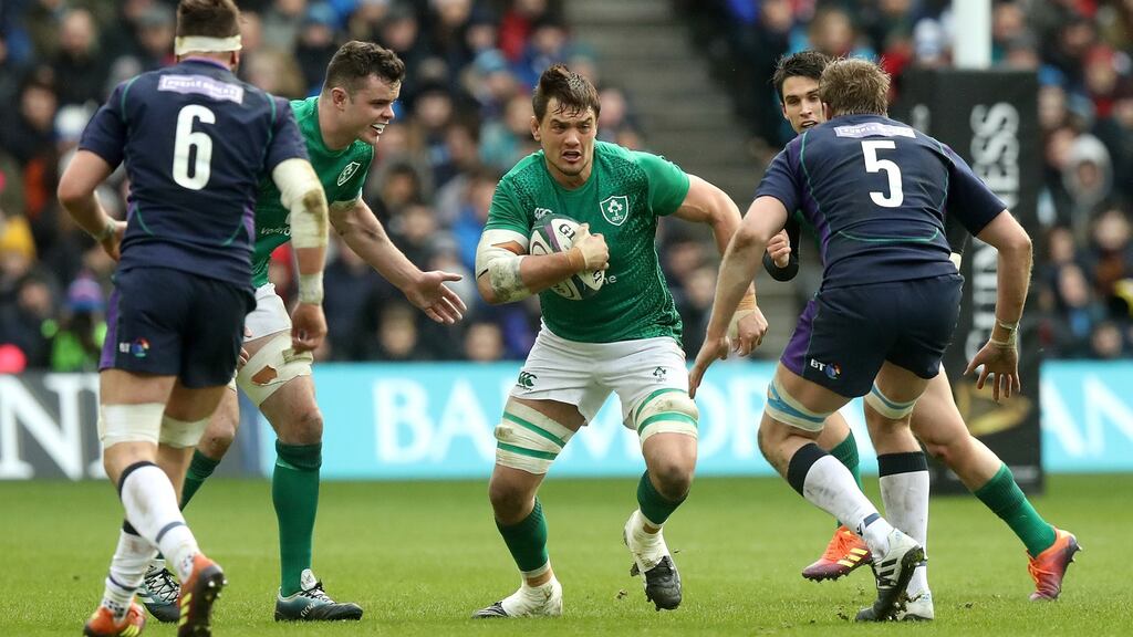 Quinn Roux lead the way in clearouts for Ireland against Scotland. Photograph:  David Rogers/Getty Images