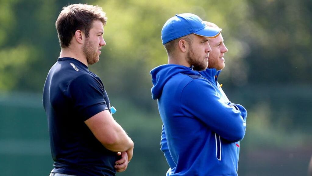 Seán O’Brien (left) and Ian Madigan (cap) sat out Leinster training. Photograph: Ryan Byrne / Inpho
