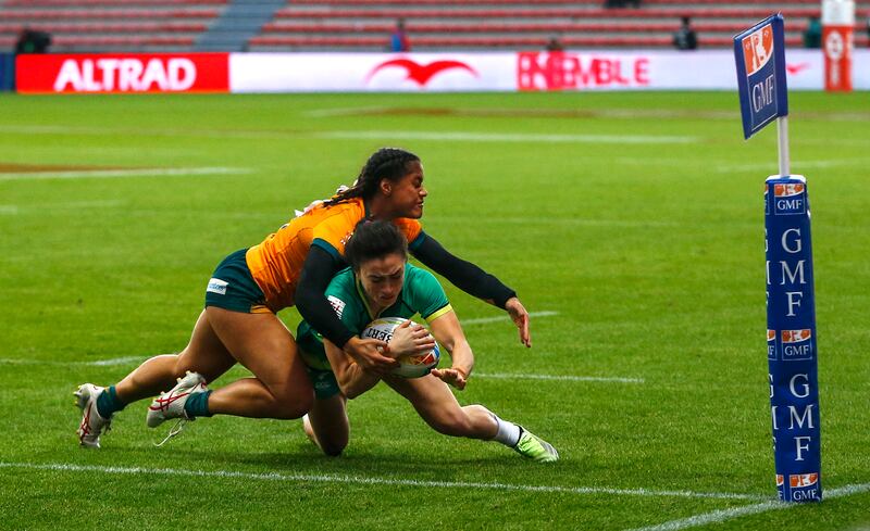 Ireland’s Lucy Mulhall touches down in the corner to score a try against Australia in May. Photograph: Martin Seras Lima/Inpho