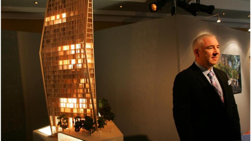 Sean Dunne with a model for the proposed development on the site of Jurys and the Berkeley Court in Ballsbridge. Photograph: Bryan O’Brien