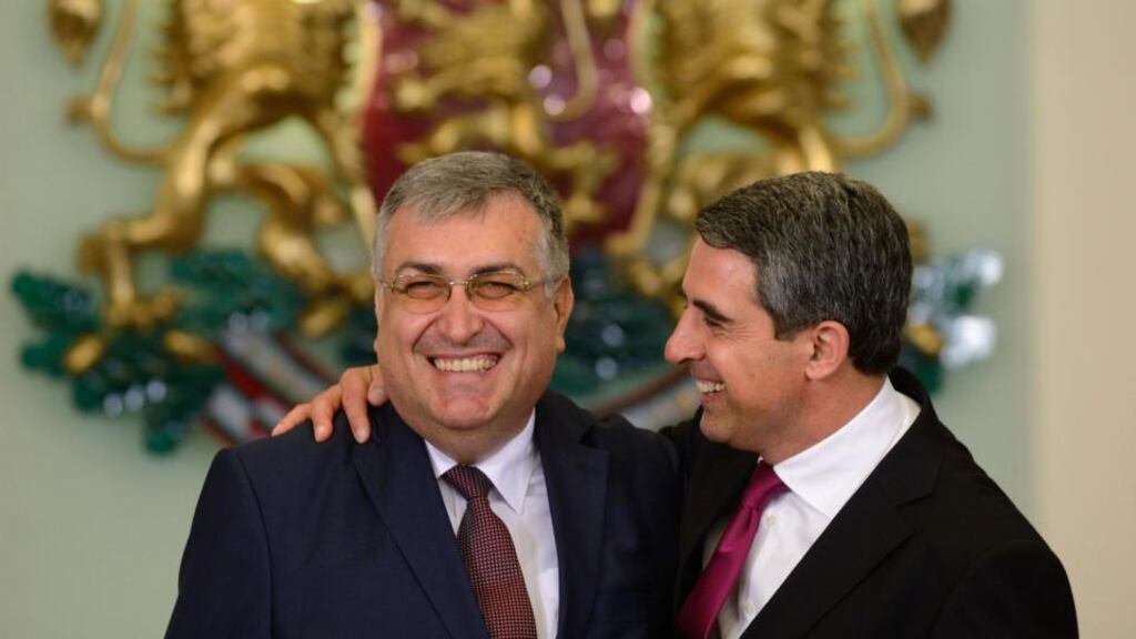 Bulgaria’s president, Rossen Plevneliev, welcomes interim prime minister Georgi Bliznashki (left) during an official ceremony in Sofia on Tuesday. The new interim government follows the resignation of the Socialist-led coalition at the end of July, paving the way for a snap election on October 5th, the second in less than two years. Photograph: Vassil Donev/EPA