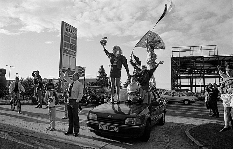 Welcoming home the Irish team after reaching the quarter-finals of Italia ‘90, Dublin, 1990. Photograph: © Tony O’Shea