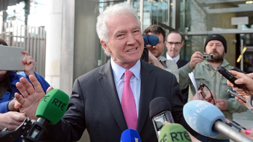 The former chairman of Anglo Irish Bank, Seán FitzPatrick, making a statement outside the Dublin Circuit Criminal Court following his acquittal. Photograph: Eric Luke