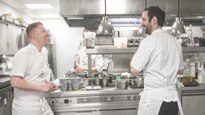 Chefs Philip Roe and Andy McFadden at Glovers Alley: show you how it is all done behind the scenes.