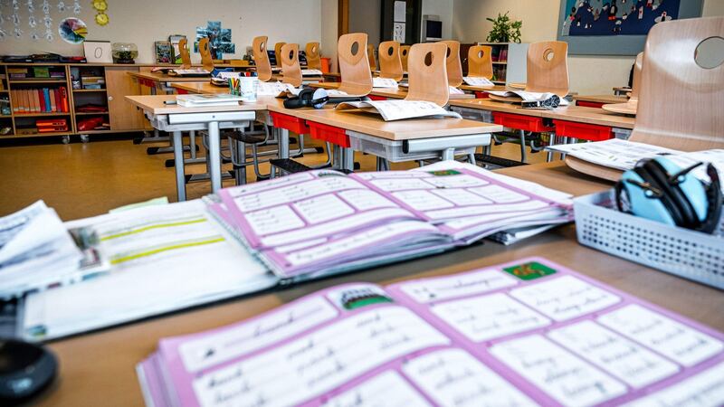 An empty classroom in a primary school in Son en Breugel in southern Netherlands as pupils had their classes suspended. Photograph: Rob Engelaar/ANP/AFP via Getty