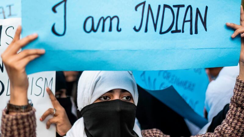 A protester during a demonstration against the Indian government’s Citizenship Amendment Bill in New Delhi. Photograph: Jewel Samad/AFP via Getty Images