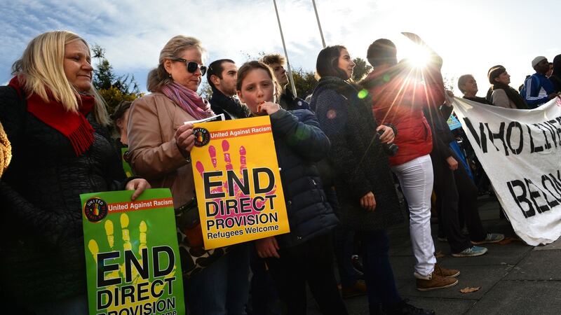 United Against Racism held a rally and march calling for the end to the direct provision system for asylum seekers, in Dublin. Photograph: Dara Mac Dónaill/The Irish Times