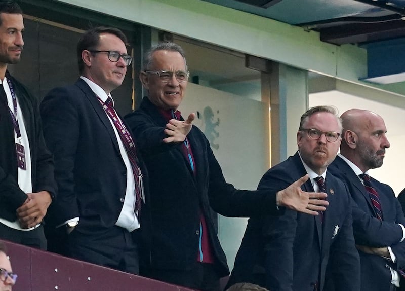 Actor Tom Hanks watches from the stands during the Premier League match at Villa Park. Photograph: Martin Rickett/PA Wire