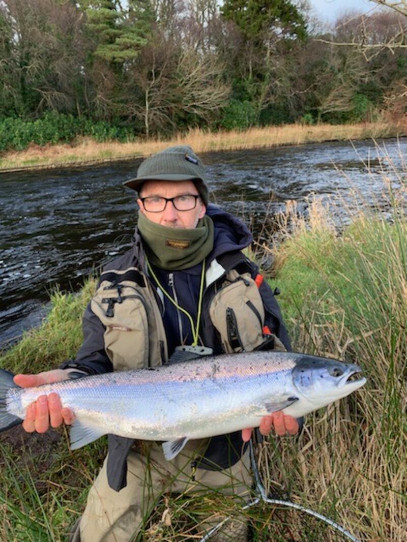 Dublin angler, Garrett Byrne with the first salmon of 2022 from the River Drowes