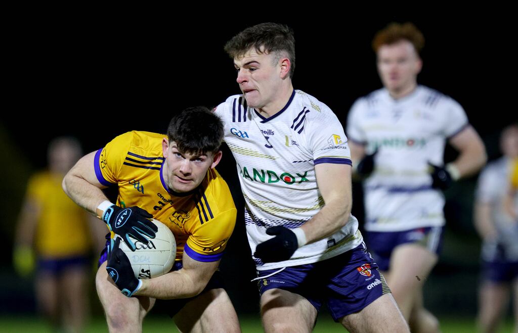 Ulster University’s Ryan Magill and Eoghan O'Connor Flanagan of DCU. Photograph: Ryan Byrne/Inpho