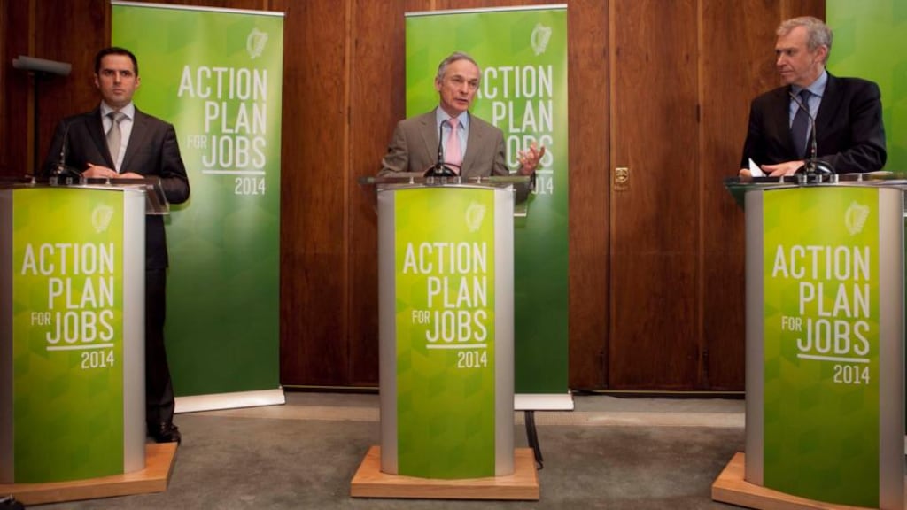 Minister for Enterprise Richard Bruton with Martin Shanahan, chief executive, Fórfas, and Yves Lenterme of the OECD. Photograph: Shane O’Neill/ Fennells
