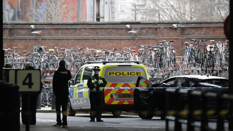 A police cordon at London’s Waterloo Station, implemented after a suspicious package was reported. Photograph: Tolga Akmen/AFP/Getty Images