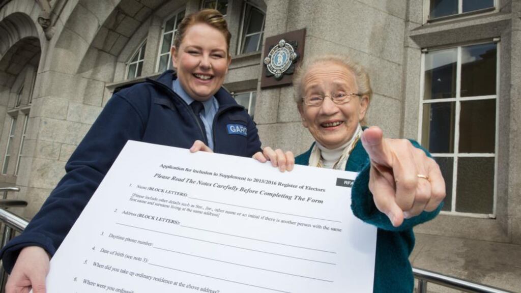 Retired Supreme Court justice Catherine McGuinness with community garda Kerrie Sullivan at Pearse Street station, Dublin. Photograph: Paul Sharp/SHARPPIX