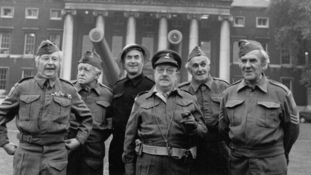 Members of the cast of the TV series Dad’s Army visit the Imperial War Museum in Southwark in 1974. Bill Pertwee (third from left) died today aged 86. Photograph: Chris Ware/Keystone/Getty Images