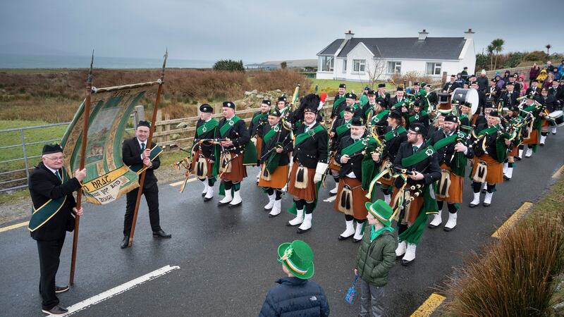 The Dooagh Pipe Band on Achill marking its 75th anniversary. Photograph: Michael McLaughlin