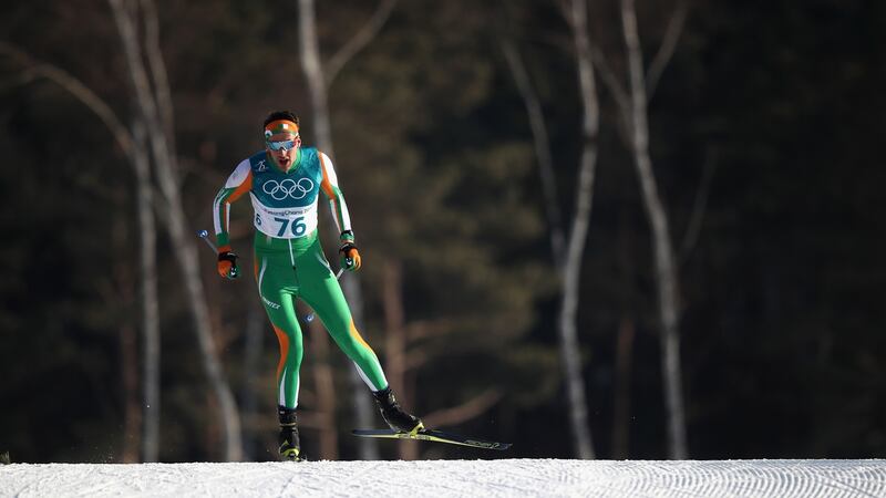 Thomas Westgaard during the Men’s 15km cross-country skiing. Photograph: Clive Mason/Getty