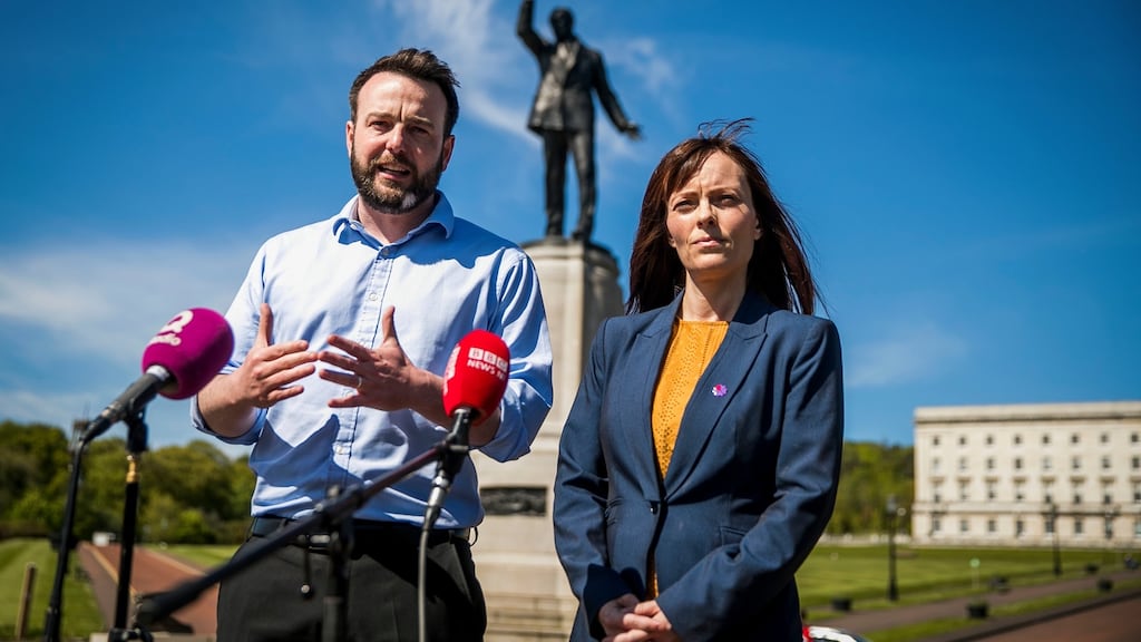 SDLP leader Colum Eastwood and party colleague Nicola Mallon: the party formed a partnership with Fianna Fáil earlier this year. Photograph: Liam McBurney/PA Wire
