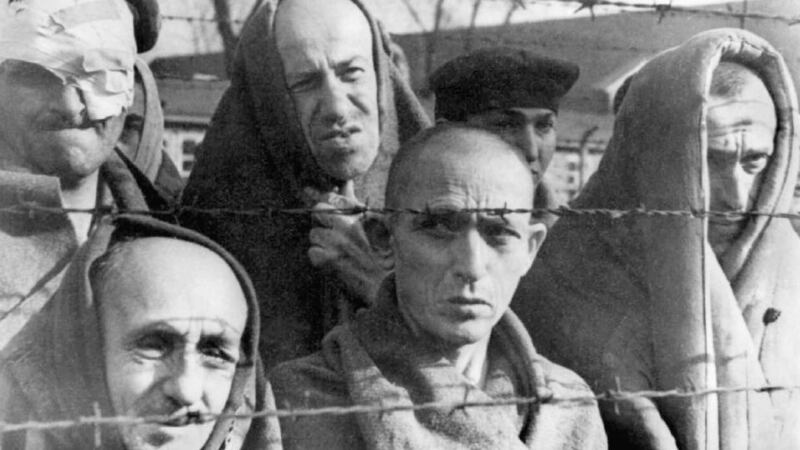 Survivors of the Auschwitz concentration camp are shown in a file photo from January 1945. Photograph: Reuters