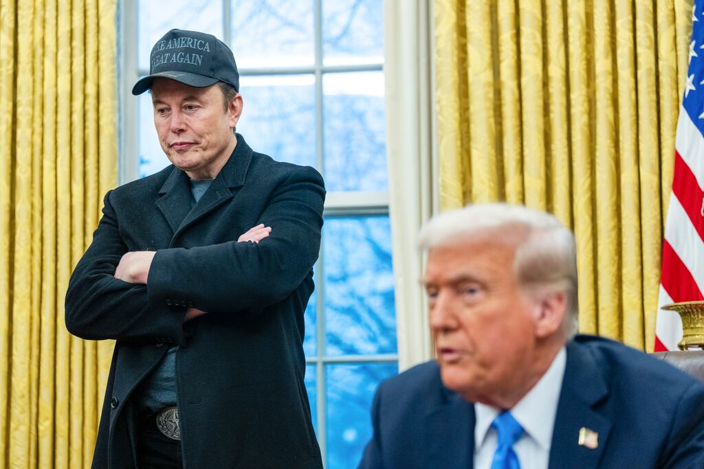 Elon Musk and Donald Trump address reporters at the White House last week. Photograph: Eric Lee/The New York Times