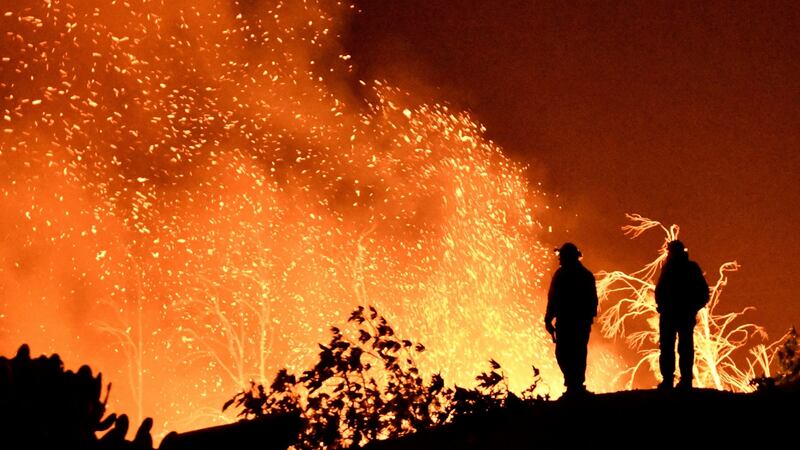The Thomas wildfire burns in the hills and canyons outside Montecito. Photograph: Reuters