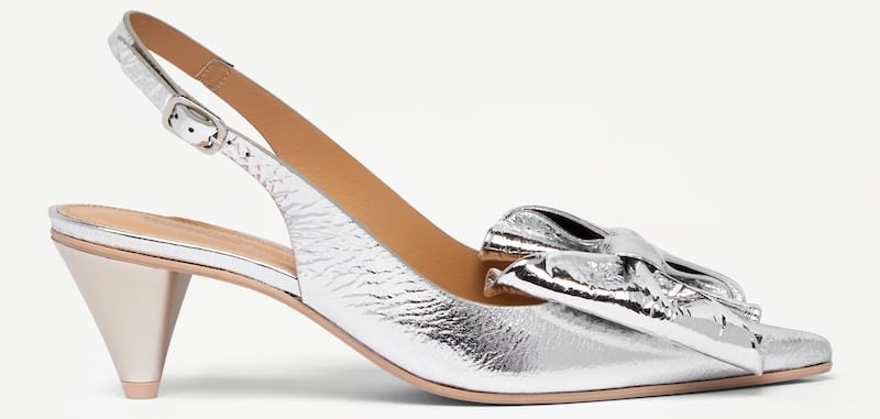 Bow silver shoes €345, Russell & Bromley