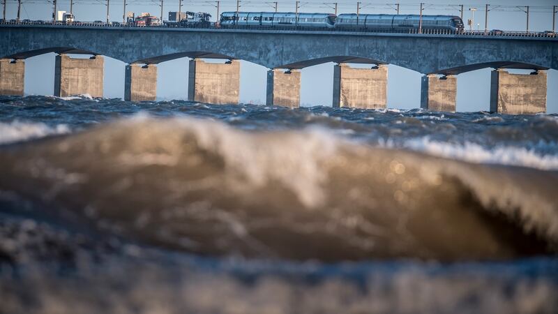 The damaged passenger train following a train accident. Photograph: Mads Claus/EPA