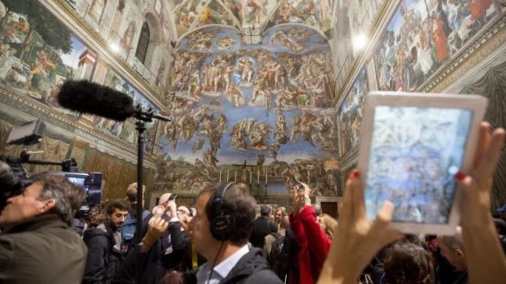 An interior view of the Sistine Chapel