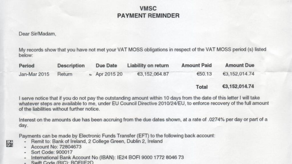 One of the letters Revenue sent out by mistake.