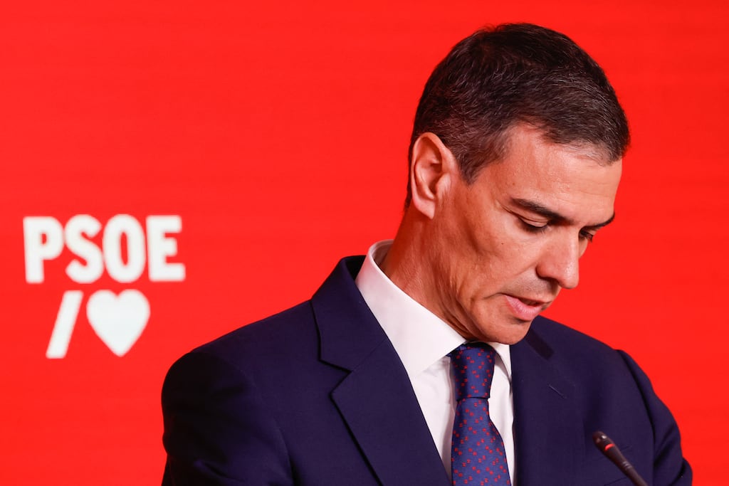 Spain's prime minister and ruling Socialist Party leader Pedro Sánchez apologised to Spaniards eight times in a televised appearance on Thursday. Photograph: Oscar Del Pozo/Getty Images