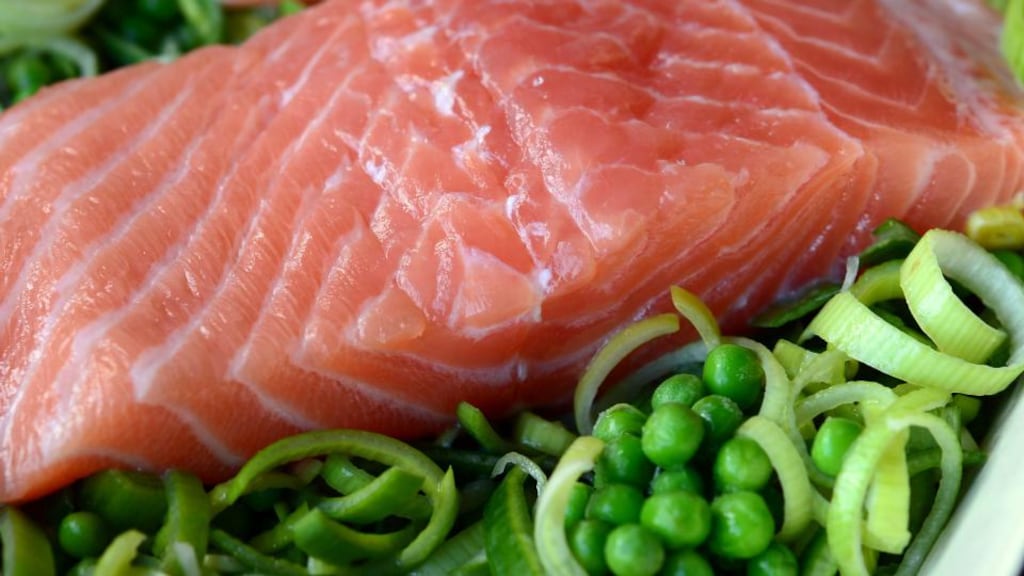 Salmon, leek and pea bake ready for the oven. Photograph: Alan Betson