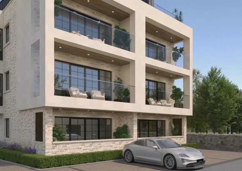 Computer-generated image of houses with balconies