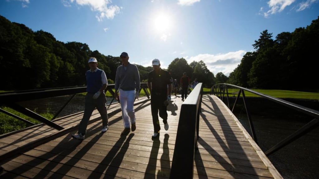 Graeme McDowell makes his way to  the 13th fairway at the Canadian Open. Photograph:  Mark Blinch/Reuters