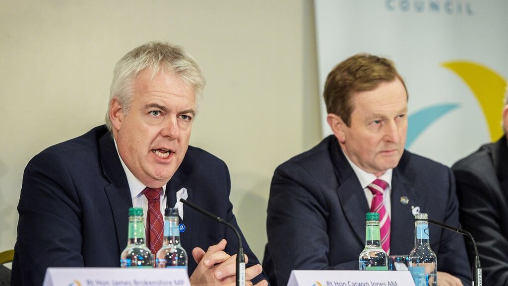 First minister of Wales Carwyn Jones and Taoiseach Enda Kenny during a press conference at the British-Irish Council summit near Cardiff. Photograph: Ben Birchall/PA Wire