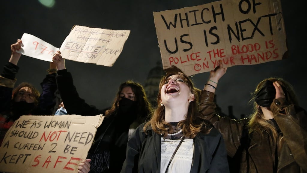 March 14th: A protest is held in London after the kidnap, rape and murder of Sarah Everard by serving Metropolitan police officer Wayne Couzens. The issue of crimes against women in the UK has come under fierce scrutiny since the murder. Photograph: Hollie Adams/Getty