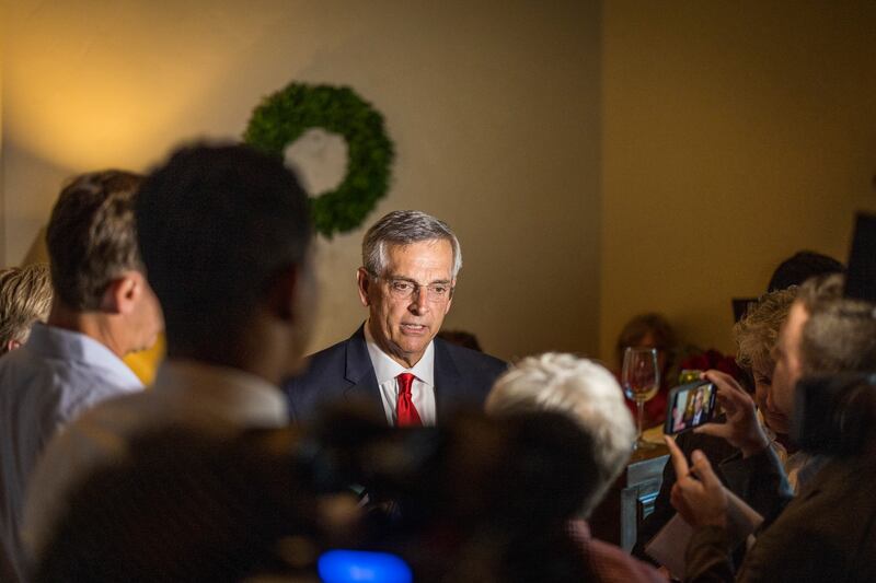 Brad Raffensperger, Georgia’s secretary of state, talks to reporters in Johns Creek on May 24th last year. Photograph: Audra Melton/New York Times