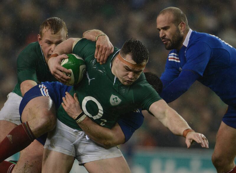 Ireland's Cian Healy charges forward against France in 2013. Photograph: Cyril Byrne