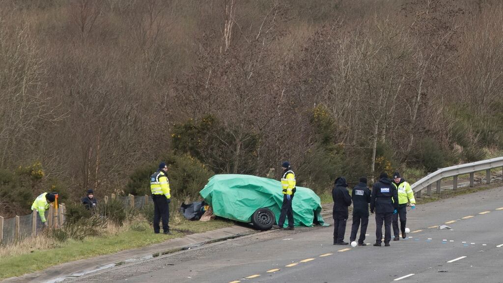 The scene of a collision between two cars on the M1 in Co Louth in which three people died. Photograph: Arthur Carron.