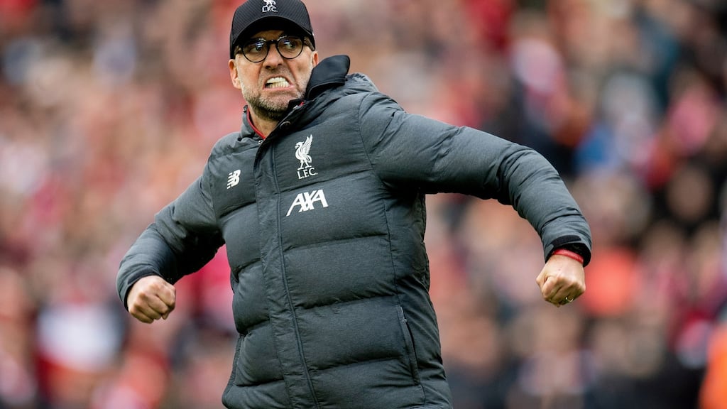 Liverpool’s manager Jürgen Klopp after the Premier League match between Liverpool and Bournemouth at Anfield on Saturday.  Photograph: Peter Powell/EPA