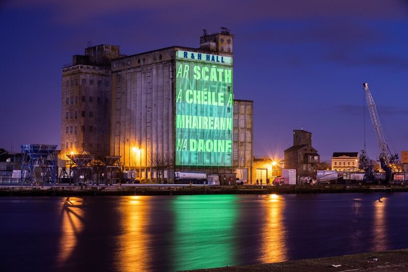 The R&H Hall in Cork city, lit up for St Patrick's Day. Photograph: Darragh Kane