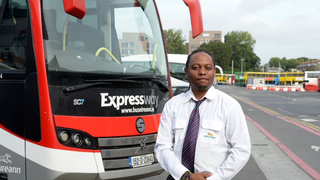 Gideon Mua, a Bus Éireann driver from Kenya. Incidents he has experienced range from rudeness, including people throwing their bus fare at him, to overtly racist abuse. Photograph: Alan Betson