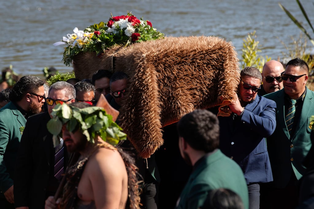 The coffin containing the body of Kiingi Tuheitia Pootatau Te Wherowhero VII, the Maori king, is carried up Taupiri Mountain in New Zealand for burial. Photograph: Alan Gibson/AP